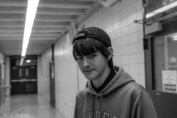 B&W Teen Portrait- School Picture - hallway after concert